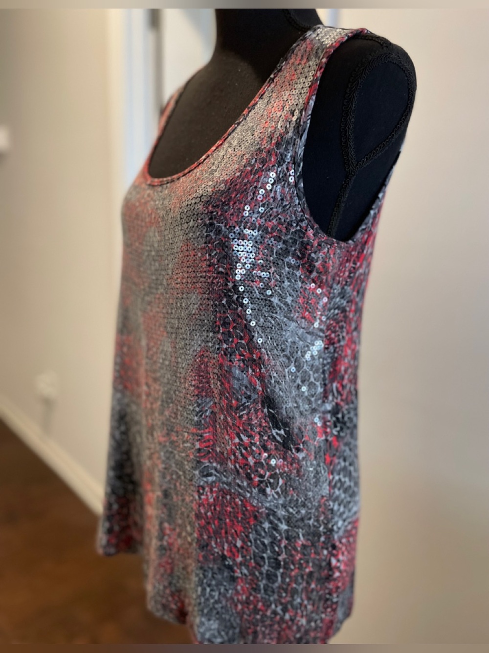 Ruby Rd. Bedazzled Tank Top Size M Red Black Sequins Party Glam Festival